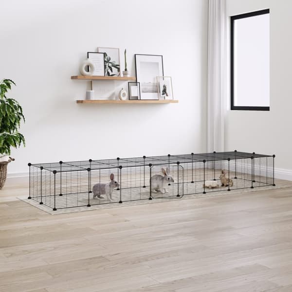 vidaXL 36-panels kæledyrsindhegning med låge 35x35 cm stål sort -  Huse & bure til små dyr