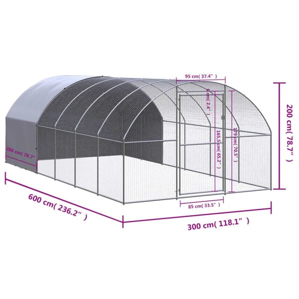 vidaXL Kanojen ulkohäkki 3x6x2 m galvanoitu teräs -  Pieneläinten kopit & häkit