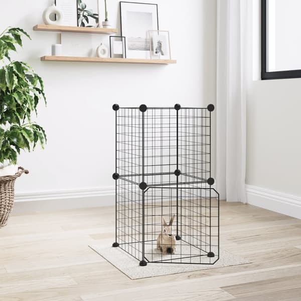 vidaXL 8-panels kæledyrsindhegning med låge 35x35 cm stål sort -  Huse & bure til små dyr