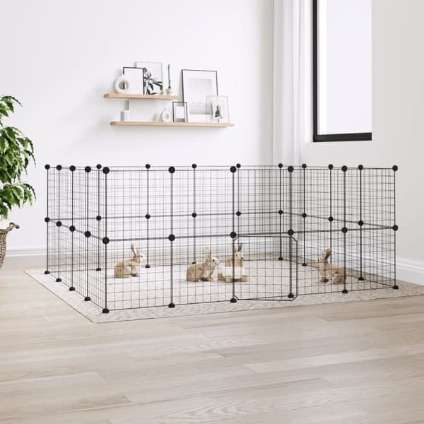 vidaXL 36-panels kæledyrsindhegning med låge 35x35 cm stål sort -  Huse & bure til små dyr