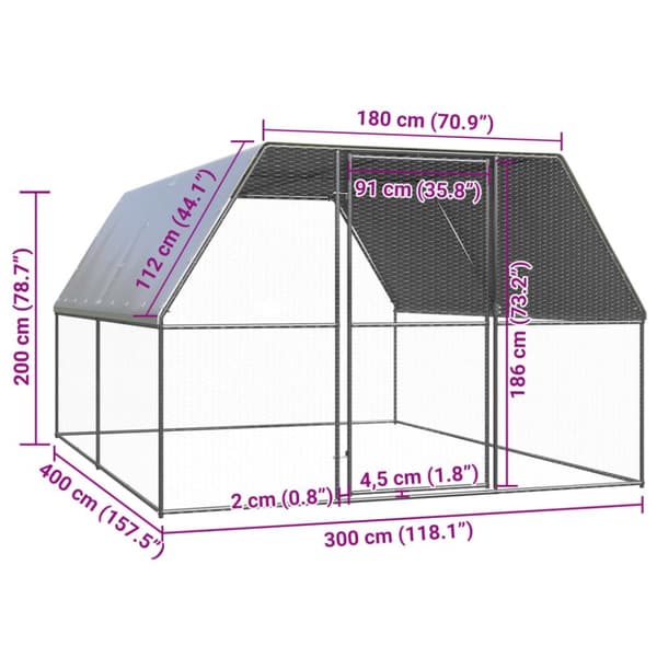 vidaXL Ulkotilan kanahäkki 3x4x2 m galvanoitu teräs -  Pieneläinten kopit & häkit