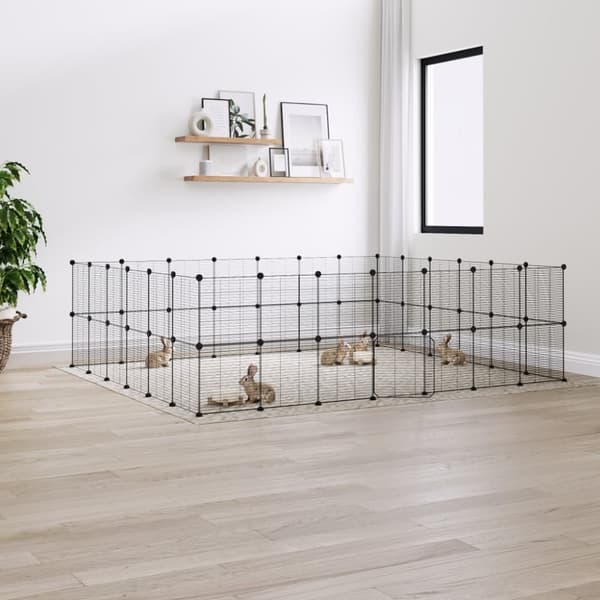 vidaXL 52-panels kæledyrsindhegning med låge 35x35 cm stål sort -  Huse & bure til små dyr