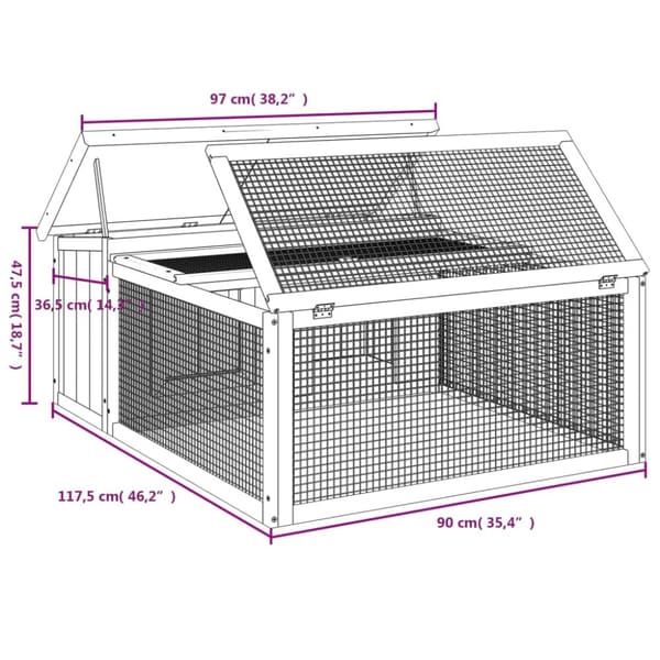 vidaXL Kaninbur grå 117,5x97x47,5 cm massiv furu - Smådjursburar