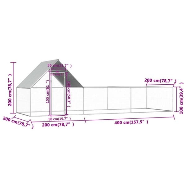 vidaXL Kanahäkki 6x2x2 m galvanoitu teräs -  Pieneläinten kopit & häkit