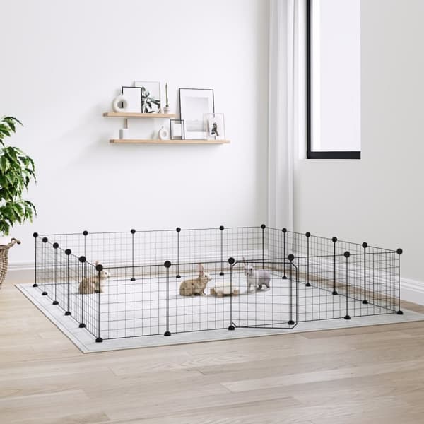 vidaXL 20-panels kæledyrsindhegning med låge 35x35 cm stål sort -  Huse & bure til små dyr