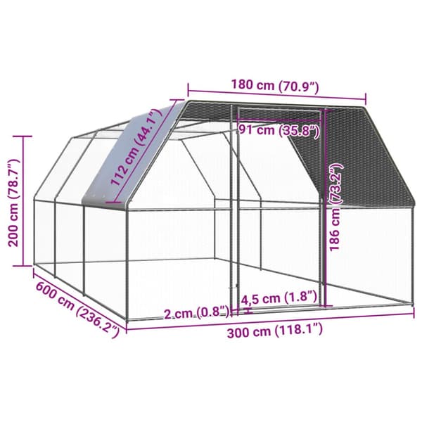 vidaXL udendørs hønsegård 3x6x2 m galvaniseret stål -  Huse & bure til små dyr