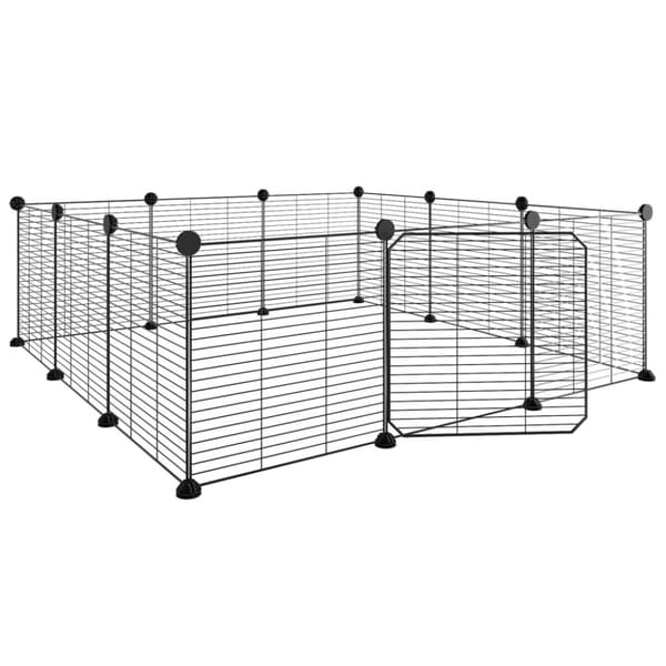 vidaXL 12-panels kæledyrsindhegning med låge 35x35 cm stål sort -  Huse & bure til små dyr