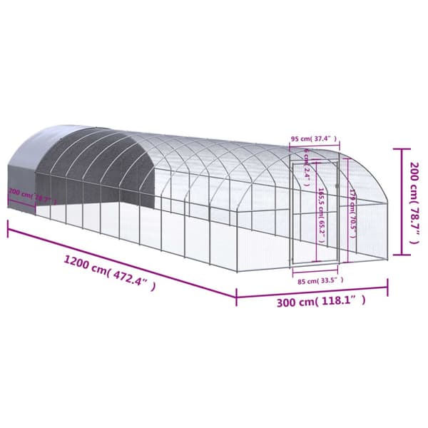 vidaXL hønsehus 3x12x2 m galvaniseret stål -  Huse & bure til små dyr