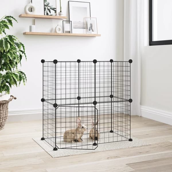 vidaXL 12-panels kæledyrsindhegning med låge 35x35 cm stål sort -  Huse & bure til små dyr