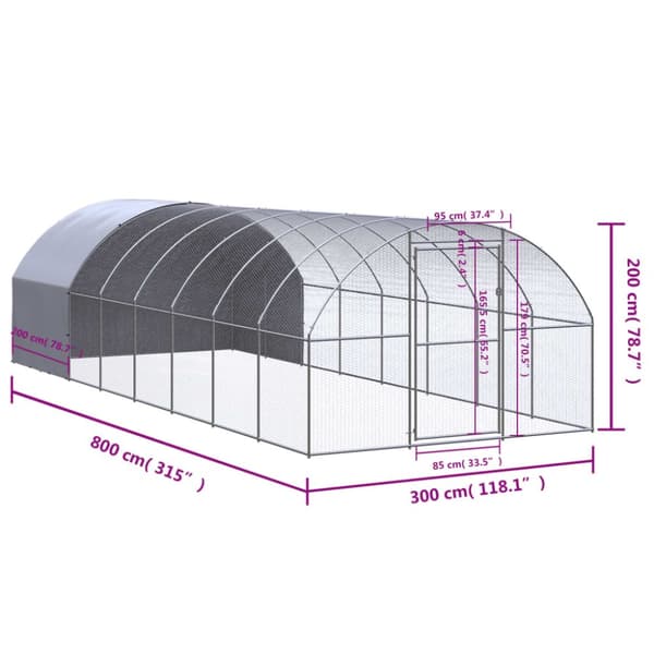 vidaXL hønsehus 3x8x2 m galvaniseret stål -  Huse & bure til små dyr