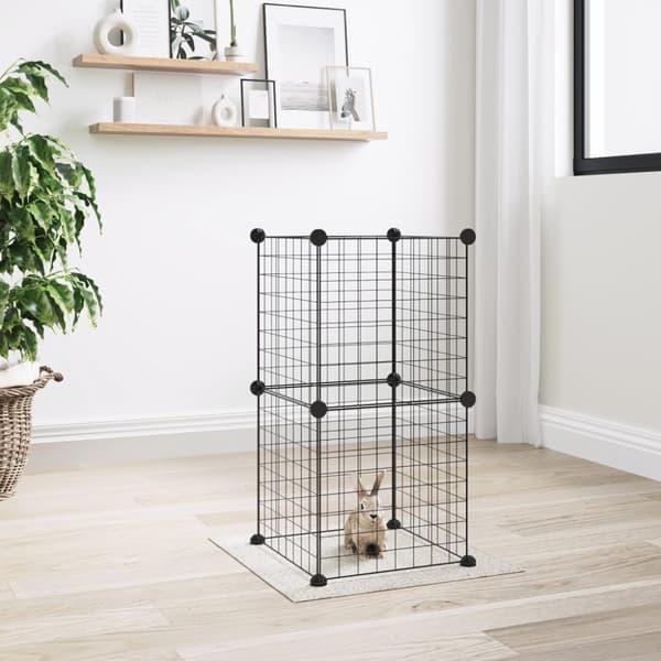 vidaXL 8-panels kæledyrsindhegning 35x35 cm stål sort -  Huse & bure til små dyr