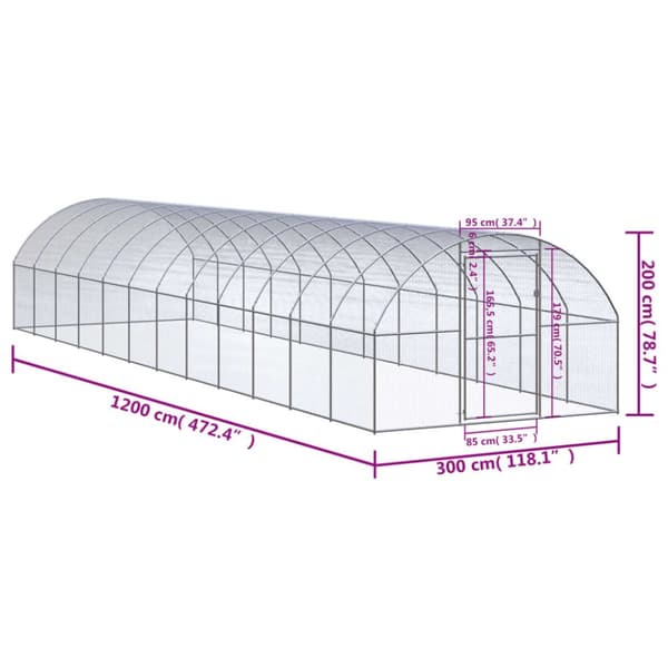 vidaXL Kanojen ulkohäkki 3x12x2 m galvanoitu teräs -  Pieneläinten kopit & häkit