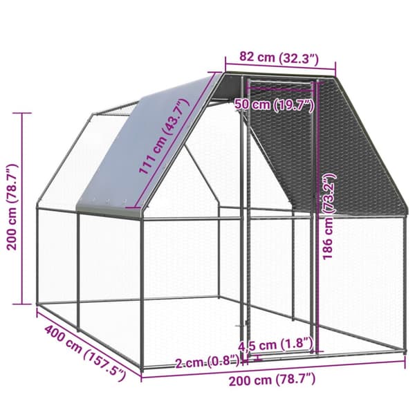vidaXL Ulkotilan kanahäkki 2x4x2 m galvanoitu teräs -  Pieneläinten kopit & häkit