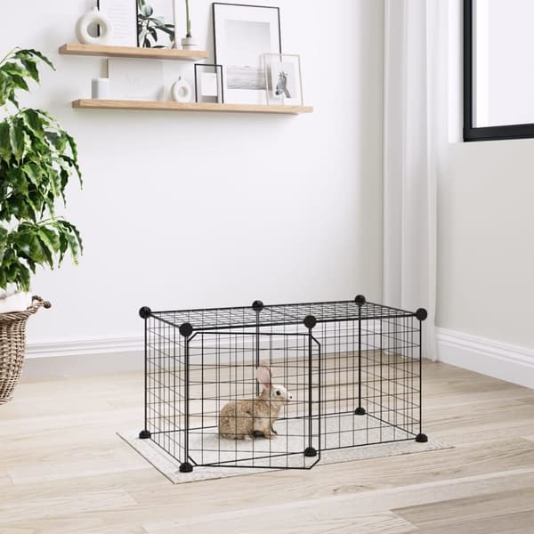 vidaXL 8-panels kæledyrsindhegning med låge 35x35 cm stål sort -  Huse & bure til små dyr