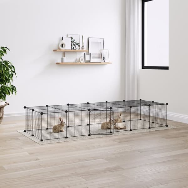vidaXL 28-panels kæledyrsindhegning med låge 35x35 cm stål sort -  Huse & bure til små dyr