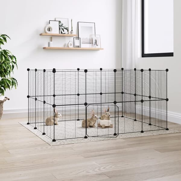 vidaXL 28-panels kæledyrsindhegning med låge 35x35 cm stål sort -  Huse & bure til små dyr