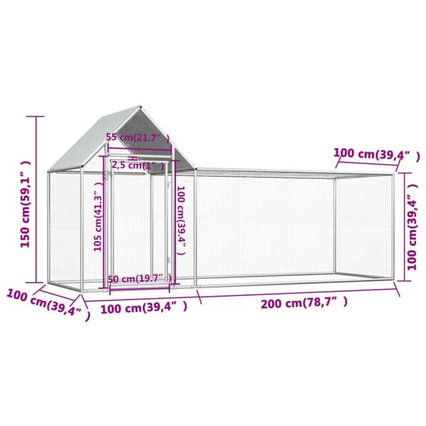 vidaXL Kanahäkki 3x1x1,5 m galvanoitu teräs -  Pieneläinten kopit & häkit