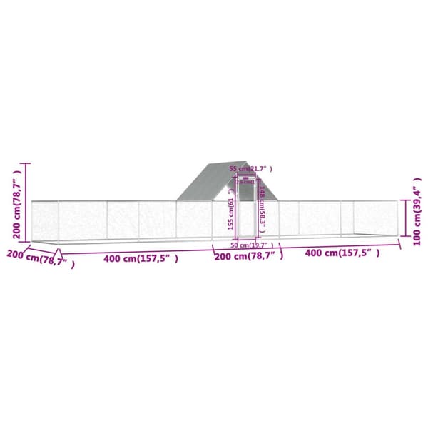 vidaXL Kanahäkki 10x2x2 m galvanoitu teräs -  Pieneläinten kopit & häkit