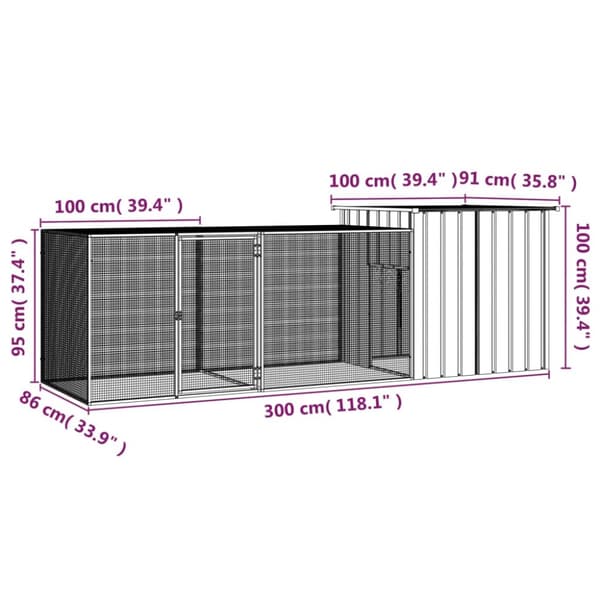 vidaXL Hönsbur grå 300x91x100 cm galvaniserat stål -  Smådjursburar