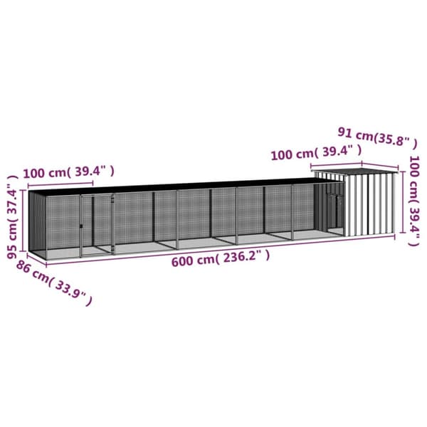vidaXL Kanahäkki antrasiitti 600x91x100 cm galvanoitu teräs -  Pieneläinten kopit & häkit