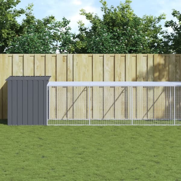 vidaXL hønsehus med løbegård 110x813x110 cm galvaniseret stål antracit -  Huse & bure til små dyr