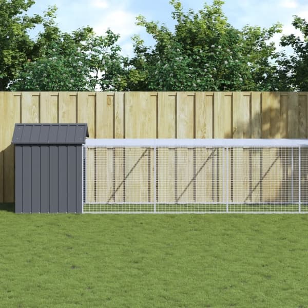 vidaXL hønsehus med løbegård 117x609x123 cm galvaniseret stål antracit -  Huse & bure til små dyr