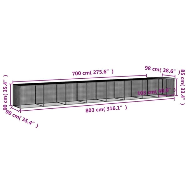 vidaXL Hönsbur med tak ljusgrå 803x98x90 cm galvaniserat stål -  Smådjursburar