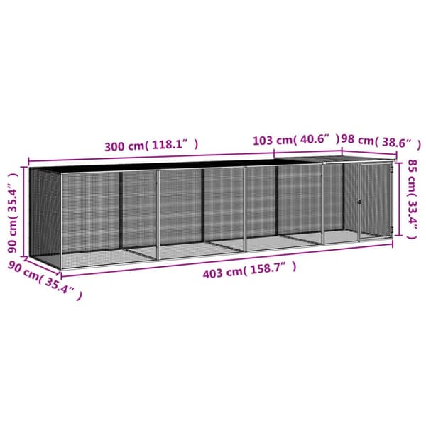 vidaXL hønsebur med tag 403x98x90 cm galvaniseret stål lysegrå -  Huse & bure til små dyr