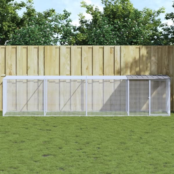 vidaXL hønsebur med tag 403x98x90 cm galvaniseret stål lysegrå -  Huse & bure til små dyr