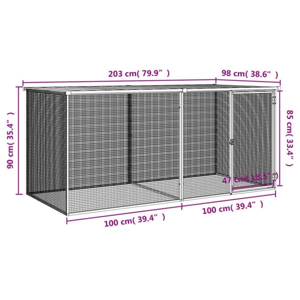 vidaXL Kanahäkki katolla antrasiitti 203x98x90 cm galvanoitu teräs -  Pieneläinten kopit & häkit