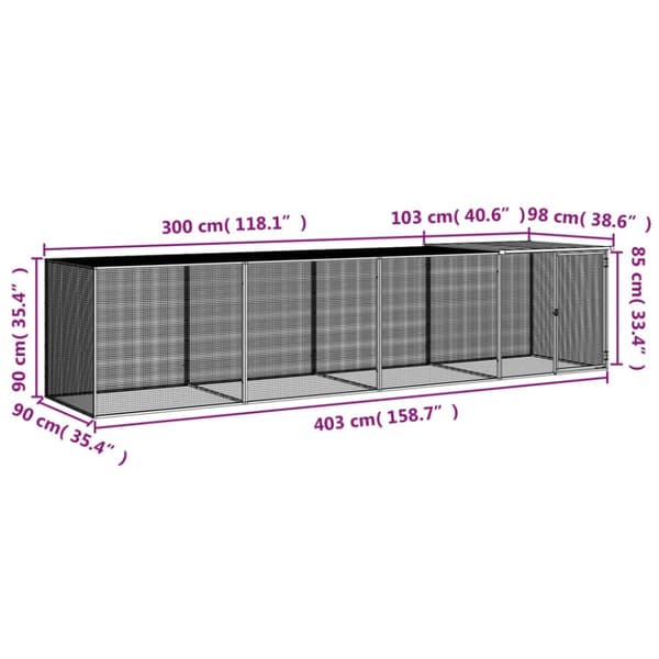 vidaXL Kanahäkki katolla antrasiitti 403x98x90 cm galvanoitu teräs -  Pieneläinten kopit & häkit
