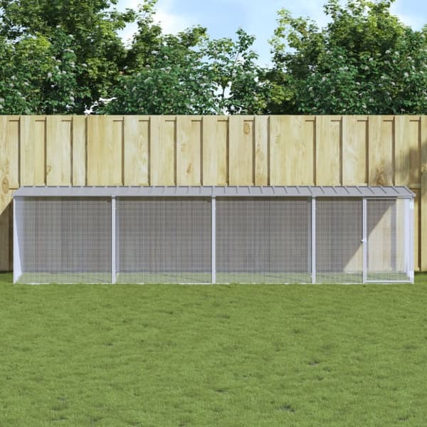 vidaXL hønsebur med tag 403x98x90 cm galvaniseret stål lysegrå -  Huse & bure til små dyr