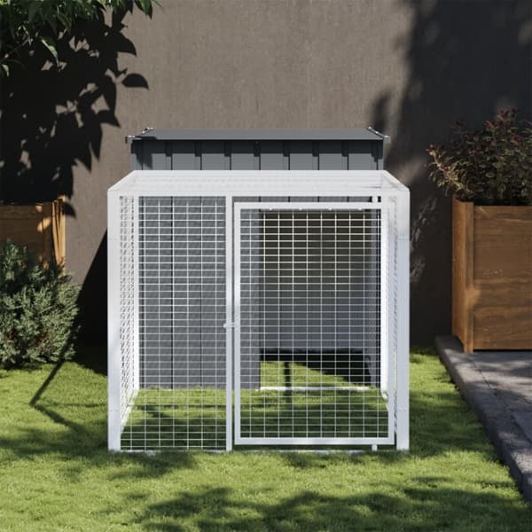 vidaXL hønsehus med løbegård 110x201x110 cm galvaniseret stål antracit -  Huse & bure til små dyr