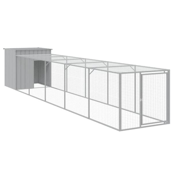 vidaXL hønsehus med løbegård 110x609x110 cm galvaniseret stål lysegrå -  Huse & bure til små dyr