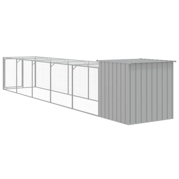 vidaXL hønsehus med løbegård 110x609x110 cm galvaniseret stål lysegrå -  Huse & bure til små dyr