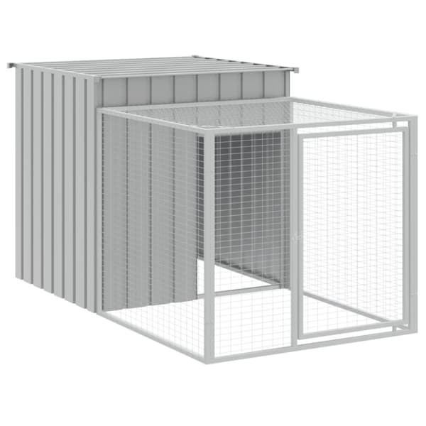vidaXL hønsehus med løbegård 110x609x110 cm galvaniseret stål lysegrå -  Huse & bure til små dyr