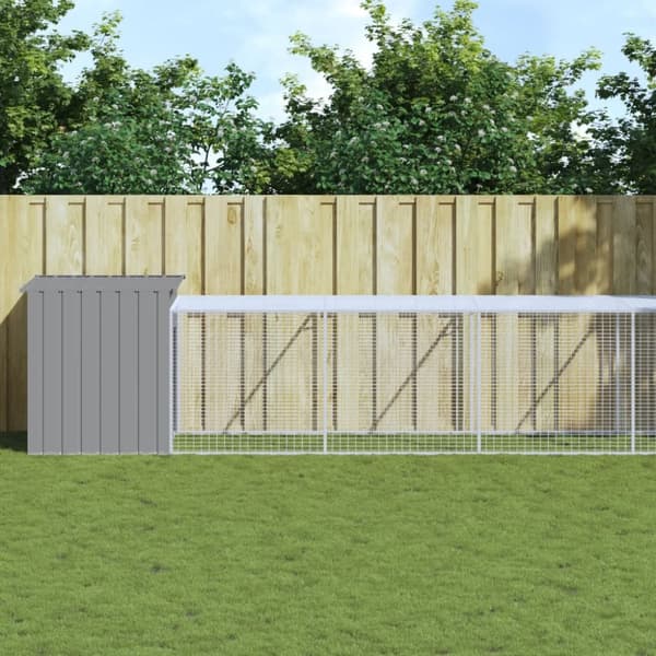 vidaXL hønsehus med løbegård 110x609x110 cm galvaniseret stål lysegrå -  Huse & bure til små dyr