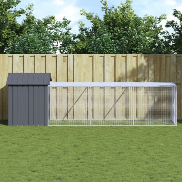 vidaXL hønsehus med løbegård 117x405x123 cm galvaniseret stål antracit -  Huse & bure til små dyr
