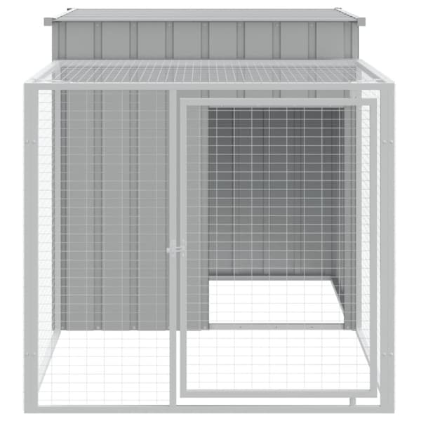 vidaXL hønsehus med løbegård 110x201x110 cm galvaniseret stål lysegrå -  Huse & bure til små dyr