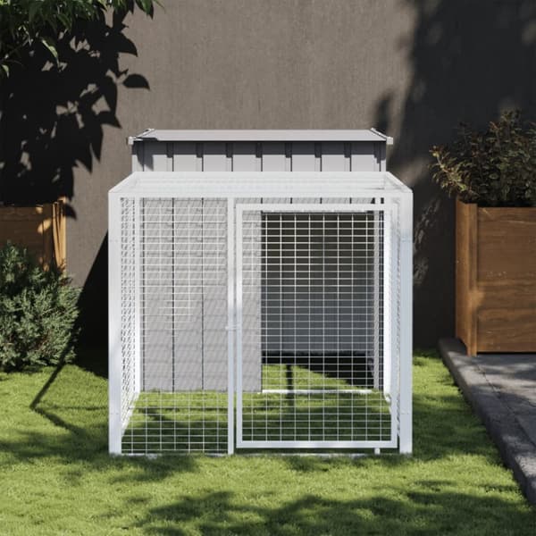 vidaXL hønsehus med løbegård 110x201x110 cm galvaniseret stål lysegrå -  Huse & bure til små dyr