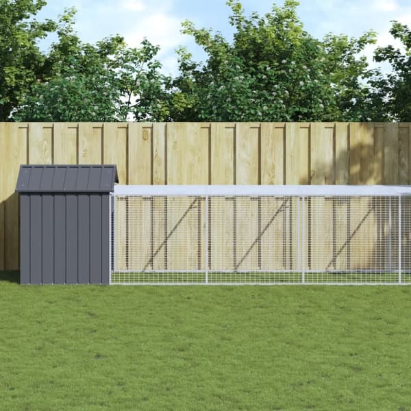 vidaXL hønsehus med løbegård 117x813x123 cm galvaniseret stål antracit -  Huse & bure til små dyr