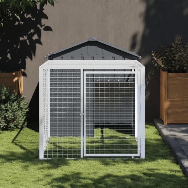vidaXL hønsehus med løbegård 117x201x123 cm galvaniseret stål antracit -  Huse & bure til små dyr