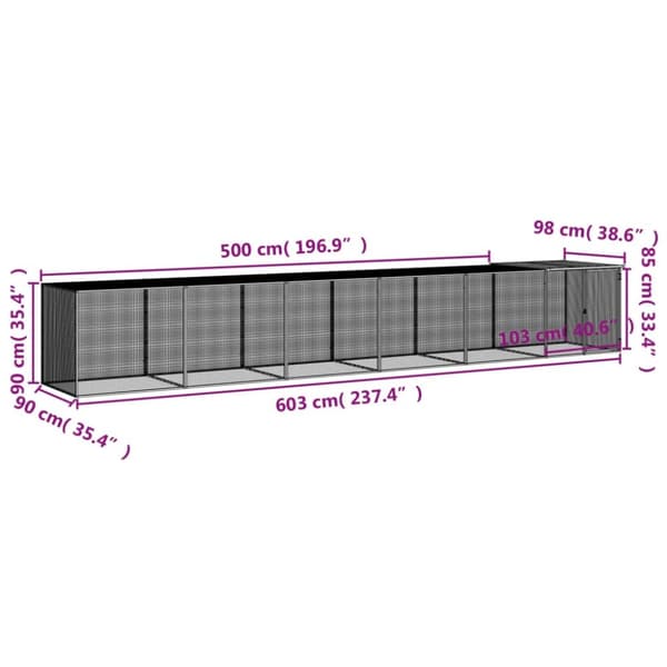 vidaXL hønsehus med tag 603x98x90 cm galvaniseret stål lysegrå -  Huse & bure til små dyr
