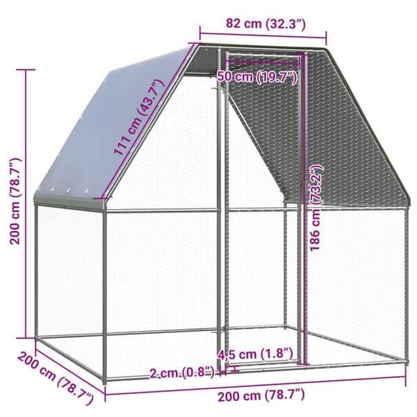 vidaXL Kanahäkki hopea ja harmaa 2x2x2 m galvanoitu teräs -  Pieneläinten kopit & häkit