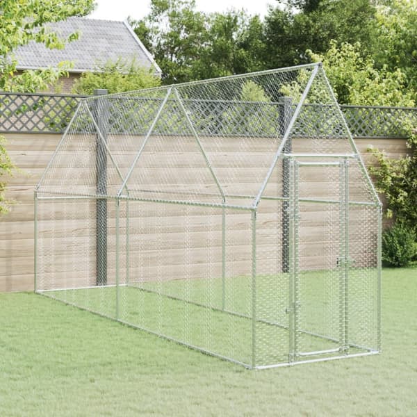 vidaXL hønsehus 400x100x190 cm galvaniseret stål sølvfarvet -  Huse & bure til små dyr