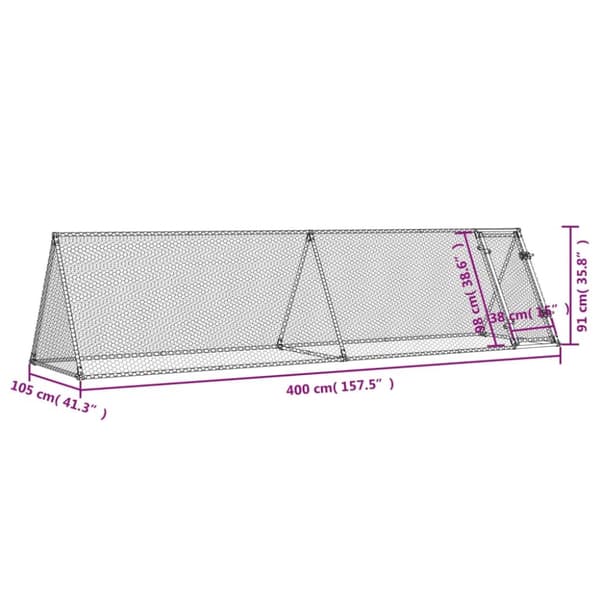 vidaXL Hönsbur silver 400x105x91 cm galvaniserat stål -  Smådjursburar