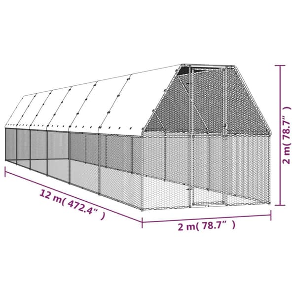 vidaXL Ulkotilan kanahäkki 2x12x2 m galvanoitu teräs -  Pieneläinten kopit & häkit
