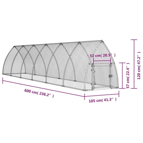 vidaXL hønsehus 600x105x120 cm galvaniseret stål sølvfarvet -  Huse & bure til små dyr