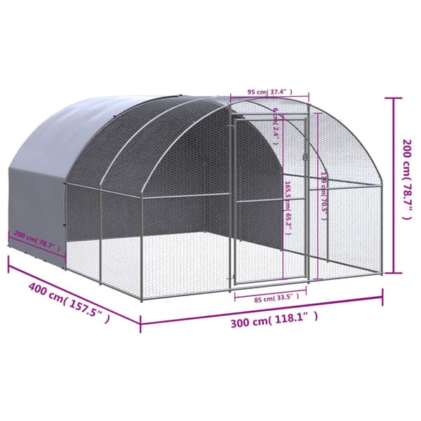 The Living Store Kanojen ulkohäkki 3x4x2 m galvanoitu teräs -  Pieneläinten kopit & häkit