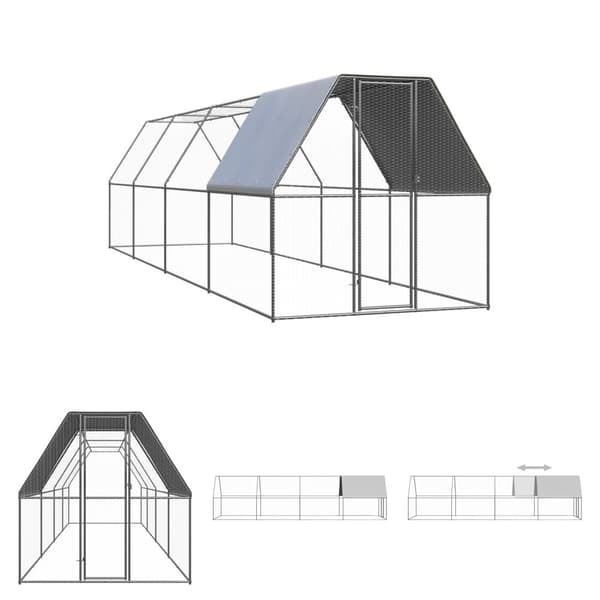 The Living Store udendørs hønsegård 2x8x2 m galvaniseret stål -  Huse & bure til små dyr